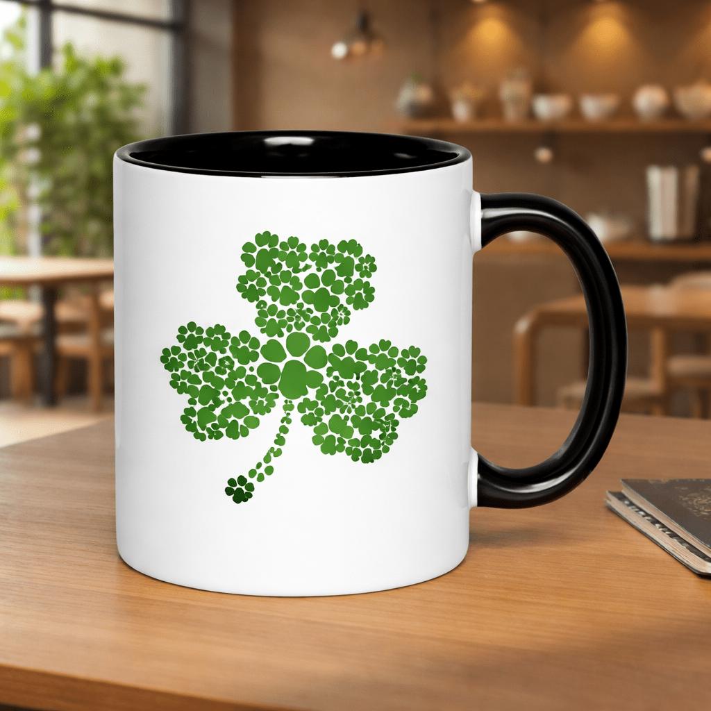 Tailorly Black Accent 11 oz Mug - shamrock made of irish good luck clover design