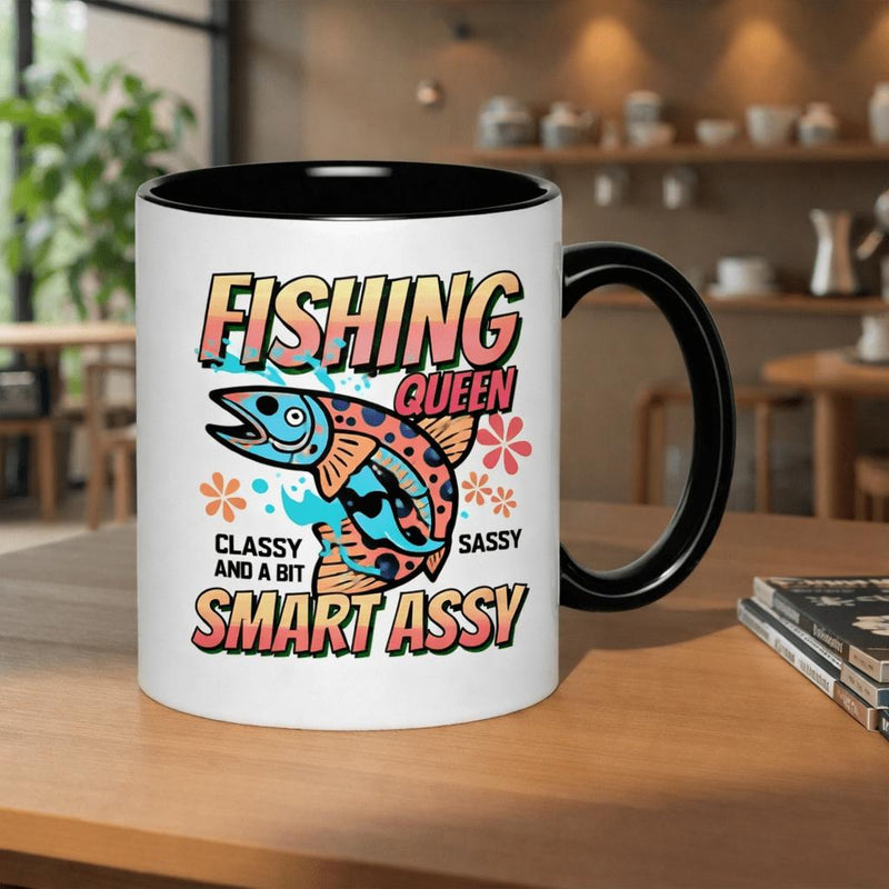 Tailorly Black Accent 11 oz Mug - fishing queen cl and a bit s smart