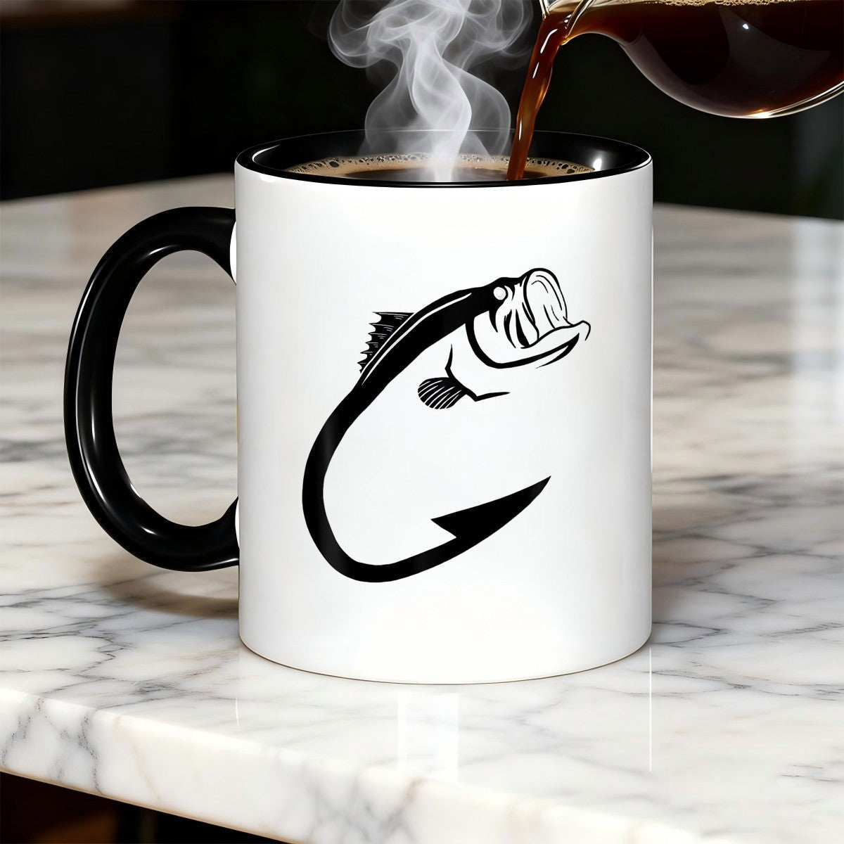 Tailorly Black Accent 11 oz Mug - fish with hook