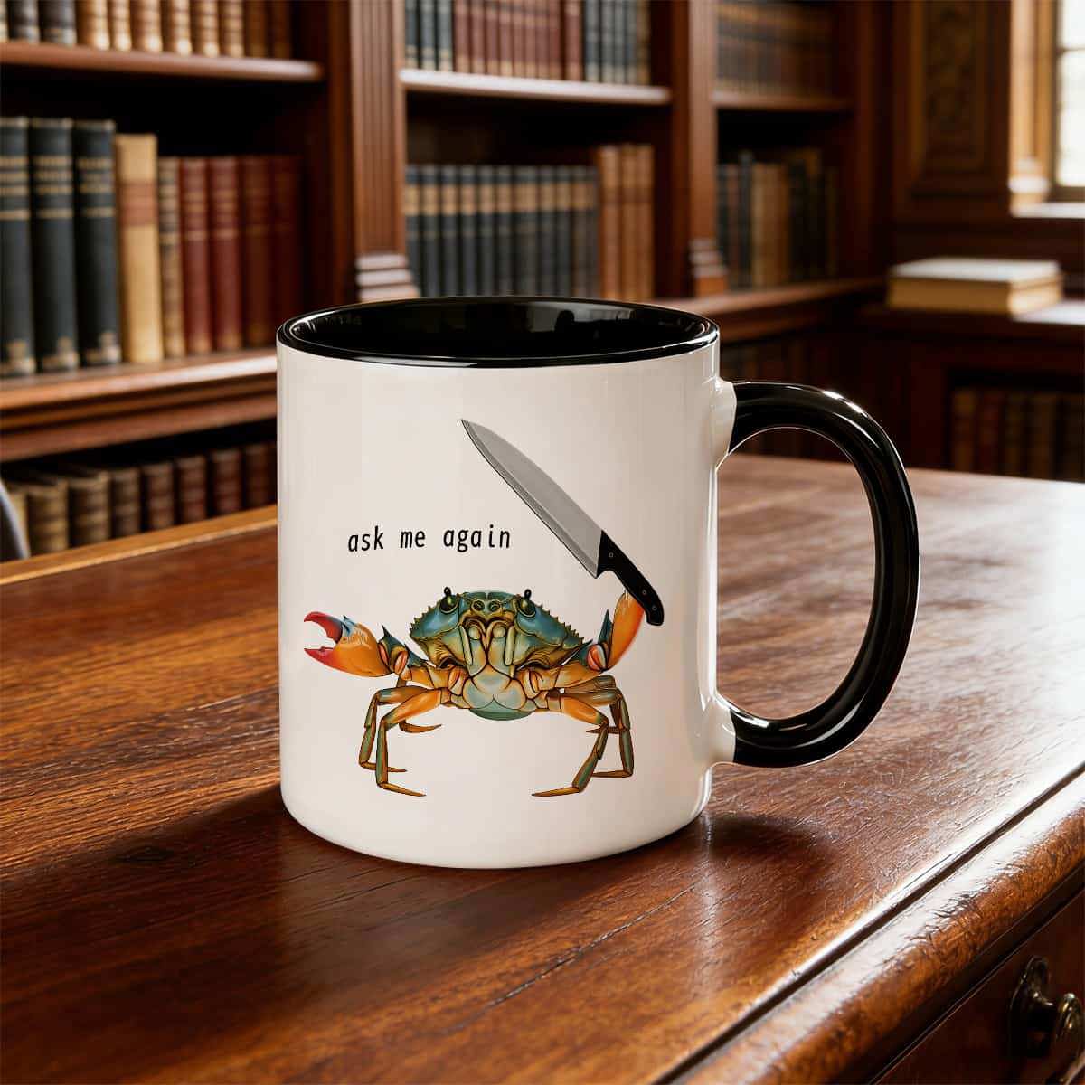 Tailorly Black Accent 11 oz Mug - unique crab with knife humorous design