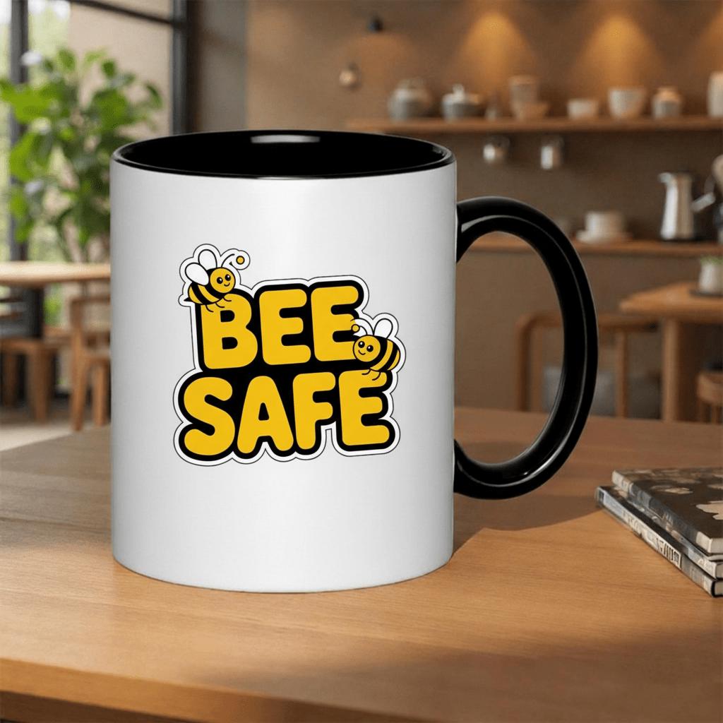 Tailorly Black Accent 11 oz Mug - cute bees and yellow text