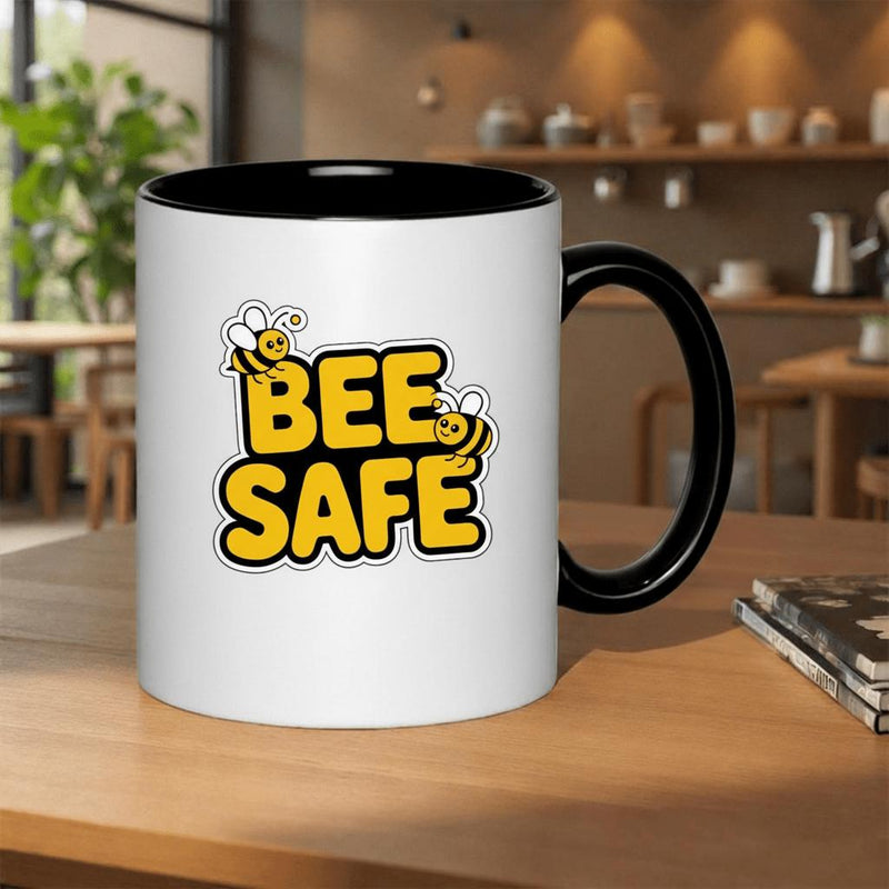Tailorly Black Accent 11 oz Mug - cute bees and yellow text