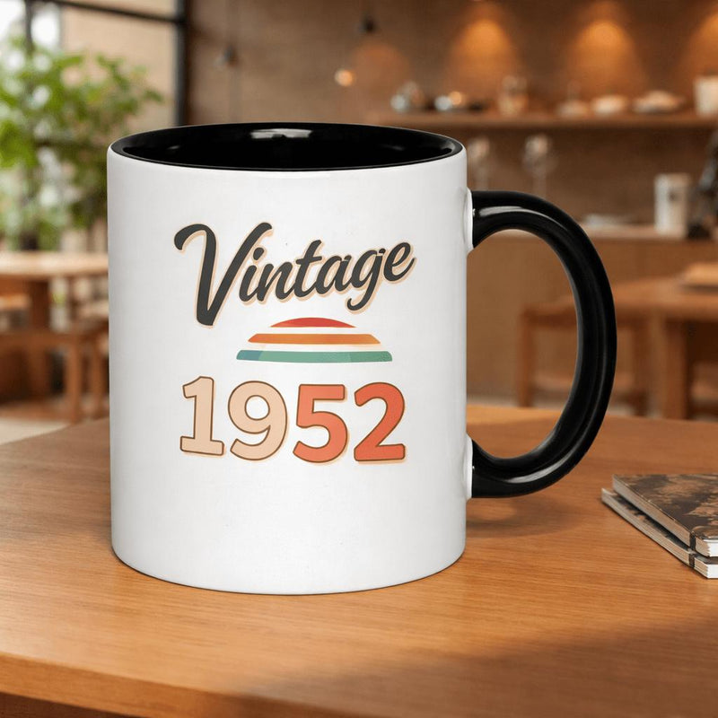 Tailorly Black Accent 11 oz Mug - 1952 retro sunset themed birthday present