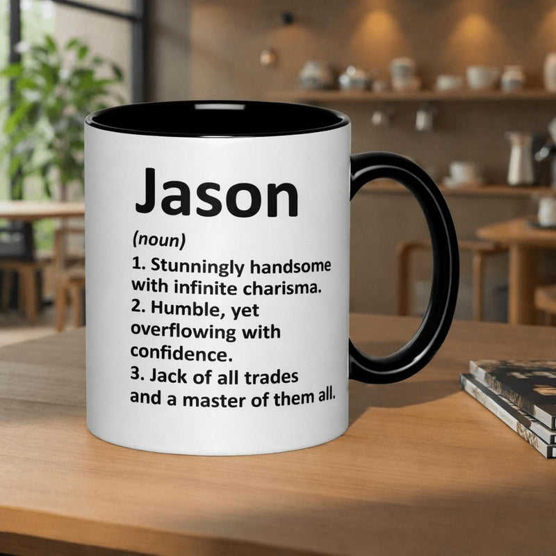Tailorly Black Accent 11 oz Mug - definition of jason text