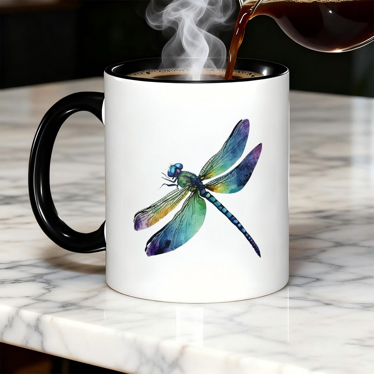 Tailorly Black Accent 11 oz Mug - dragonfly printed