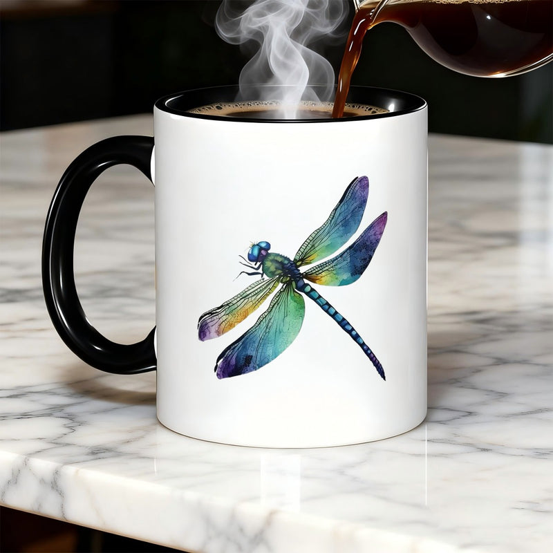 Tailorly Black Accent 11 oz Mug - dragonfly printed
