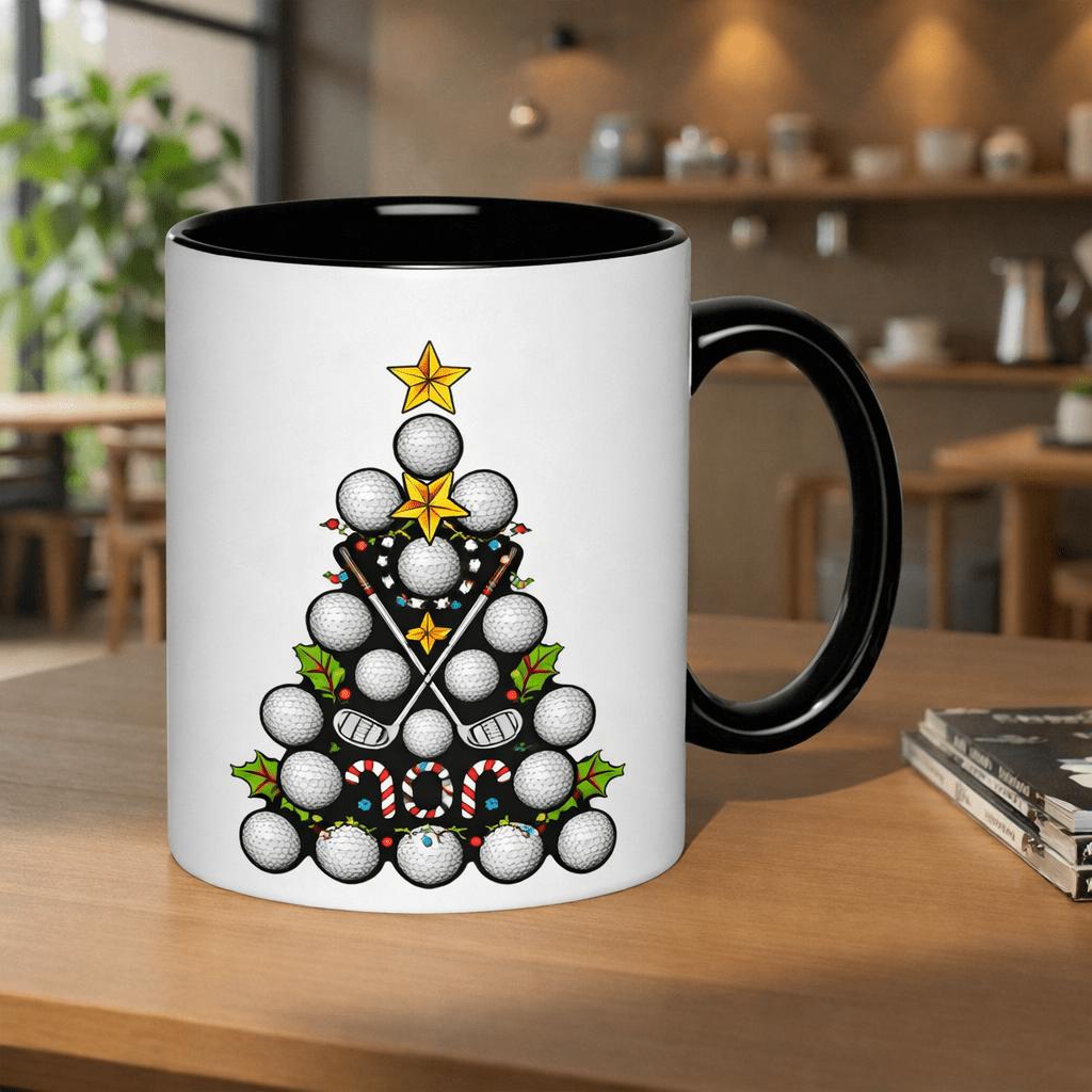 Tailorly Black Accent 11 oz Mug - christmas tree golf balls and clubs