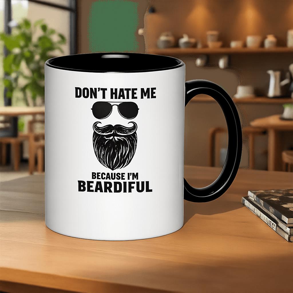 Tailorly Black Accent 11 oz Mug - dont hate me im beardiful funny beard lover gift 11oz printed ceramic mug mug coffee cup dishwasher microwave safe