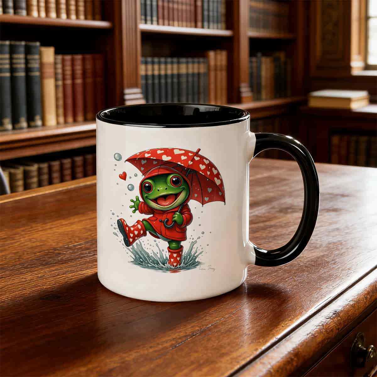 Tailorly Black Accent 11 oz Mug - frog with milk cup