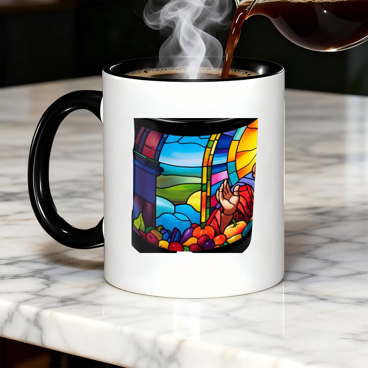 Tailorly Black Accent 11 oz Mug - stained glass with fruit holder art print