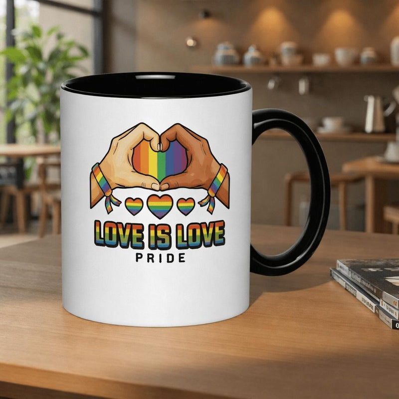 Tailorly Black Accent 11 oz Mug - hands supporting， inspirational quote