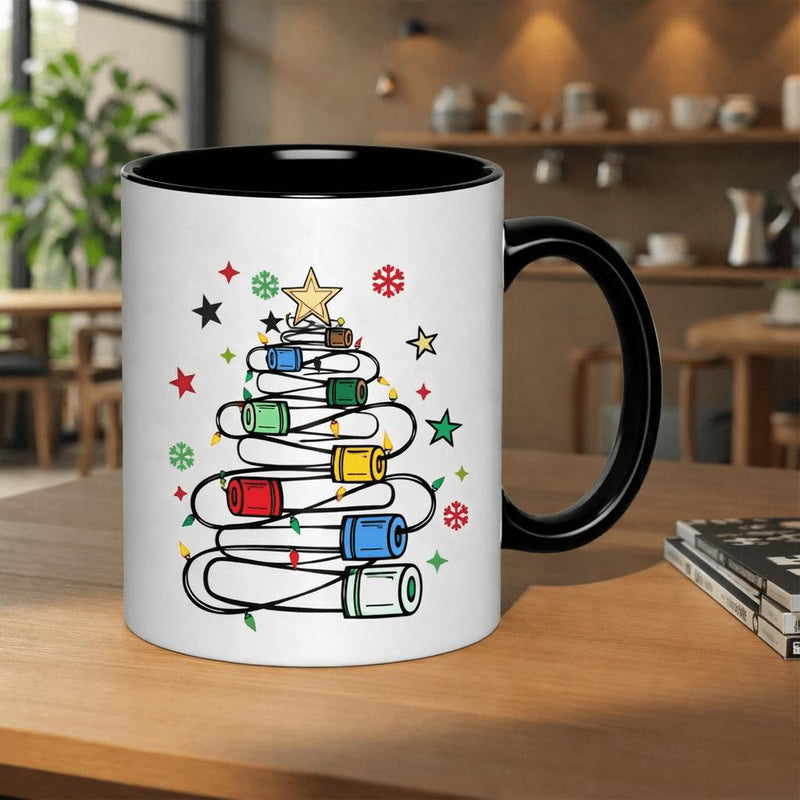 Tailorly Black Accent 11 oz Mug - christmas tree lights