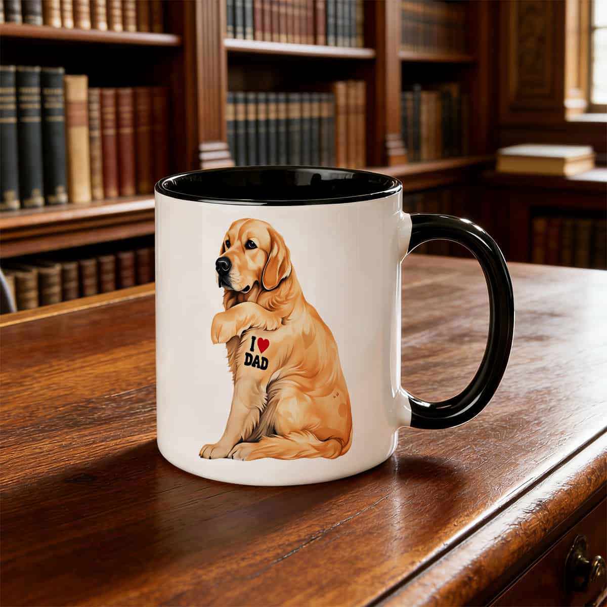 Tailorly Black Accent 11 oz Mug - golden retriever dog tattoo heart 11oz printed ceramic mug mug premium ceramic mug drinkware drinking cups spooky