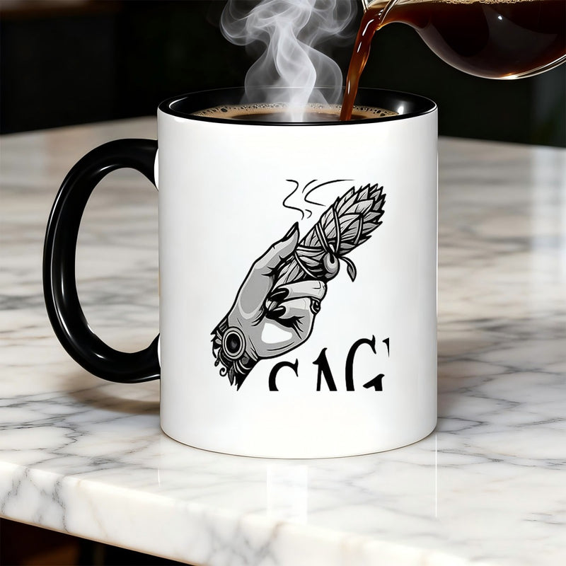 Tailorly Black Accent 11 oz Mug - sage feather