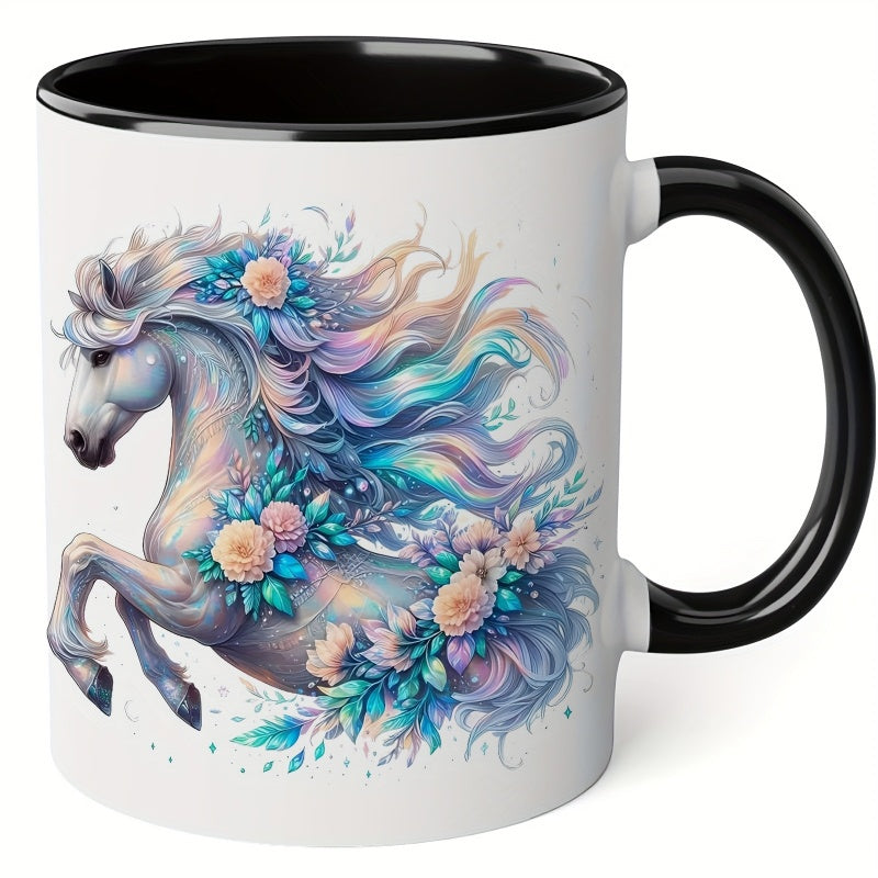 Tailorly Black Accent 11 oz Mug - colorful horse with flowers