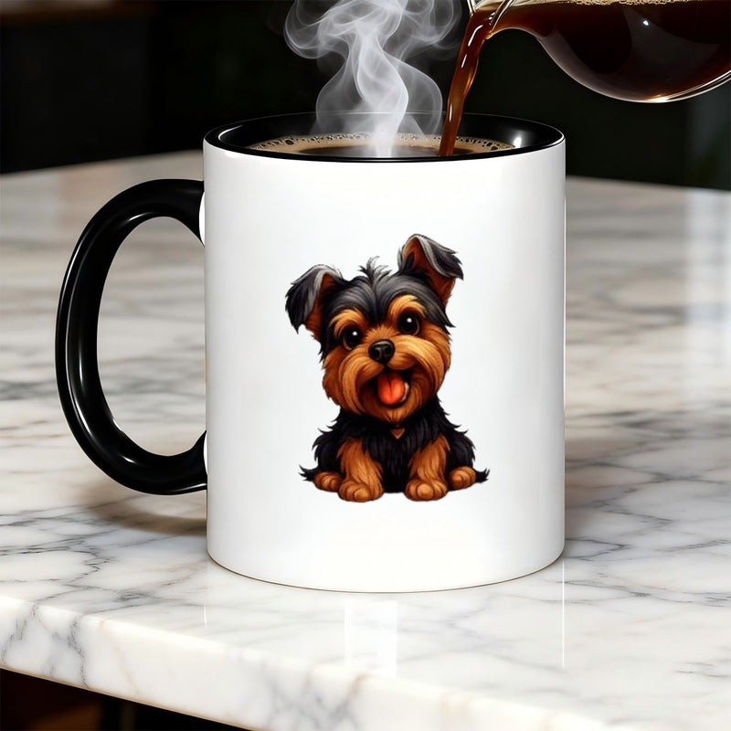 Tailorly Black Accent 11 oz Mug - yorkie dog illustration