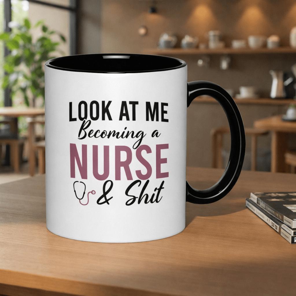 Tailorly Black Accent 11 oz Mug - a nurse and with stethoscope