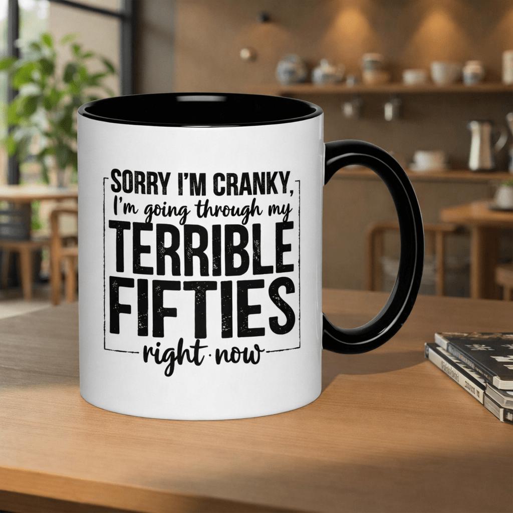 Tailorly Black Accent 11 oz Mug - sorry im im going through my
