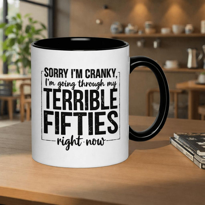 Tailorly Black Accent 11 oz Mug - sorry im im going through my