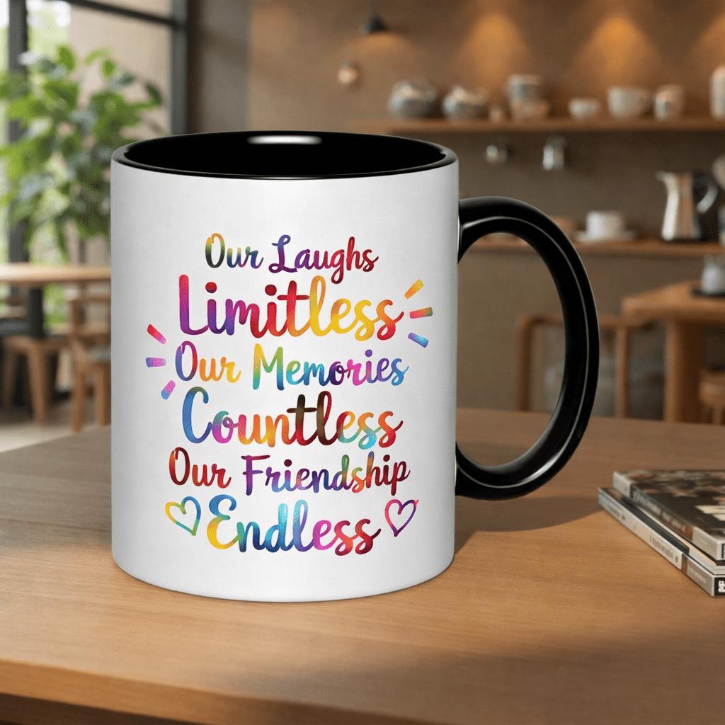 Tailorly Black Accent 11 oz Mug - our memories countless our friendship
