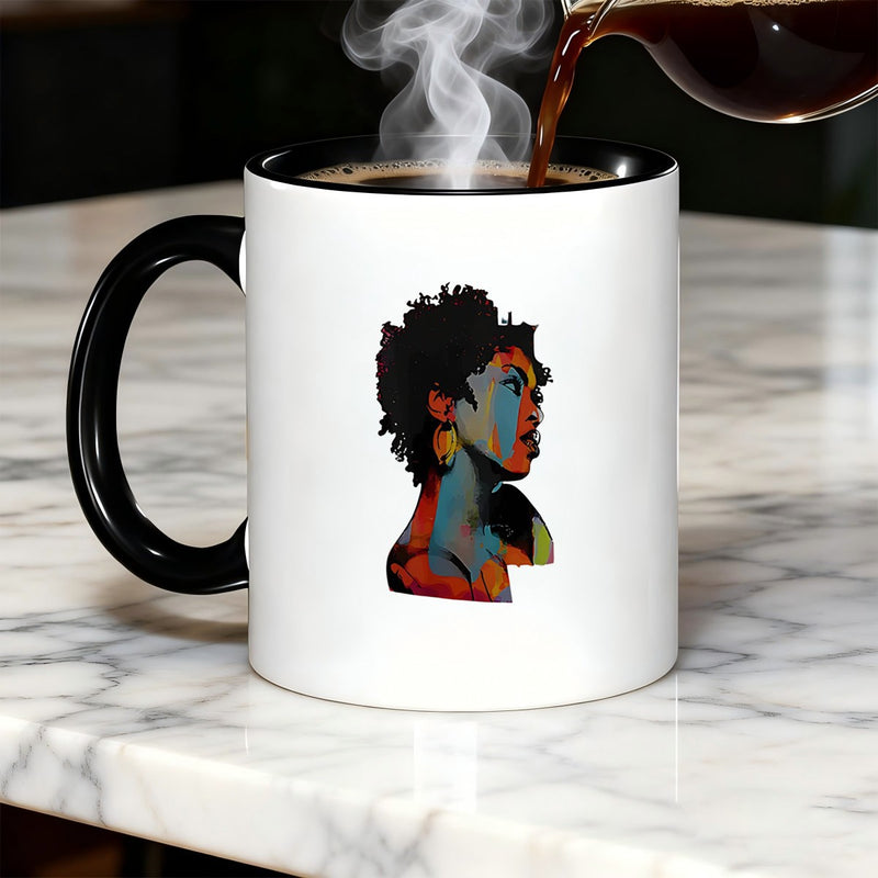 Tailorly Black Accent 11 oz Mug - afro woman design