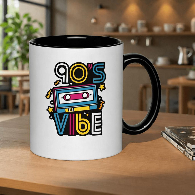 Tailorly Black Accent 11 oz Mug - nostalgic 90s retro cassette tape