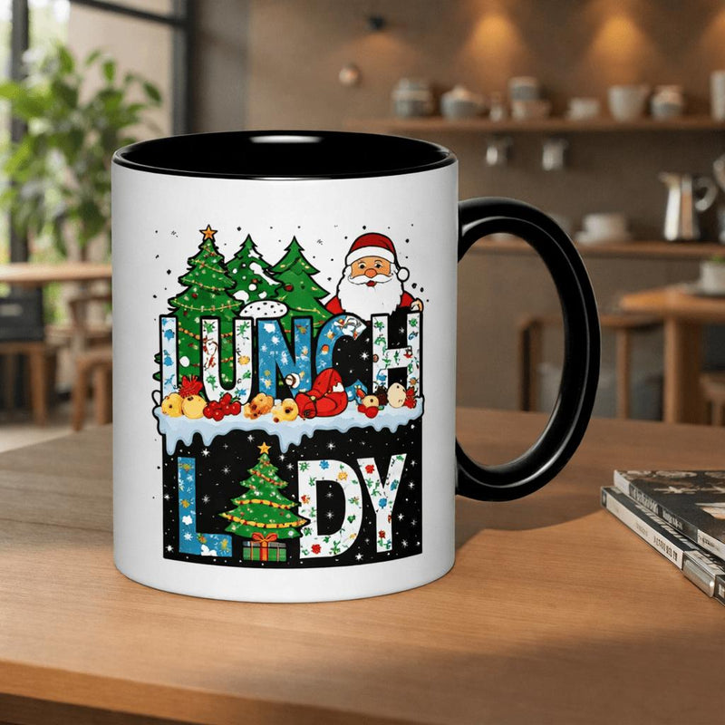 Tailorly Black Accent 11 oz Mug - christmas with santa and trees