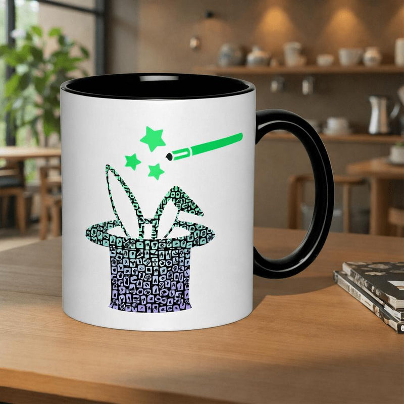 Tailorly Black Accent 11 oz Mug - bunny ears and stars