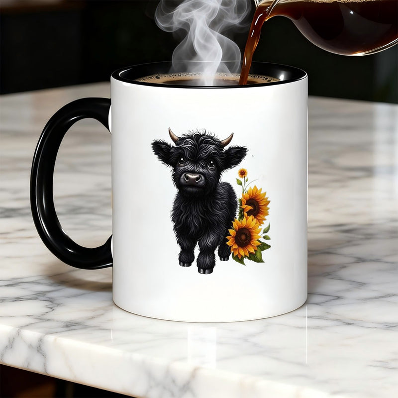 Tailorly Black Accent 11 oz Mug - sunflower print