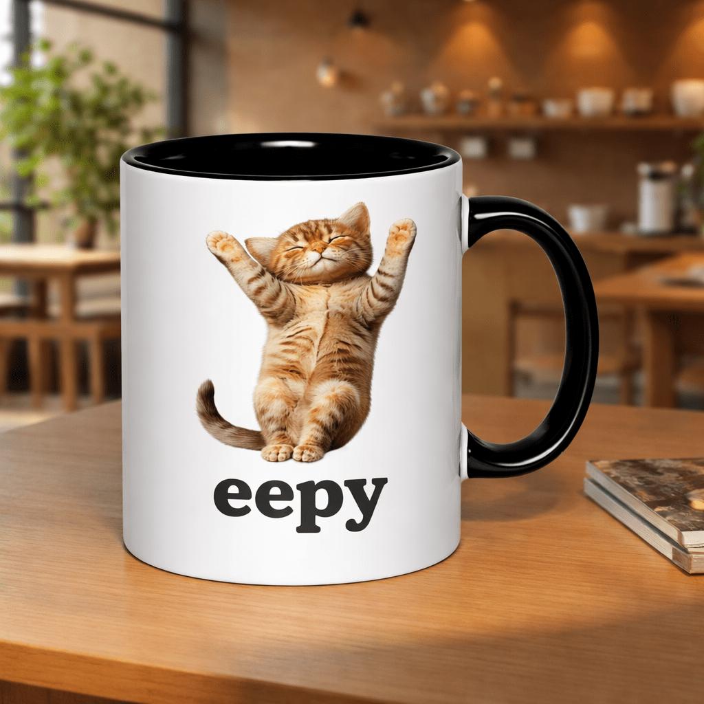 Tailorly Black Accent 11 oz Mug - cute eepy cat with adorable kitten 11oz printed ceramic mug coffee cup coffee mug with print 11oz drinkware