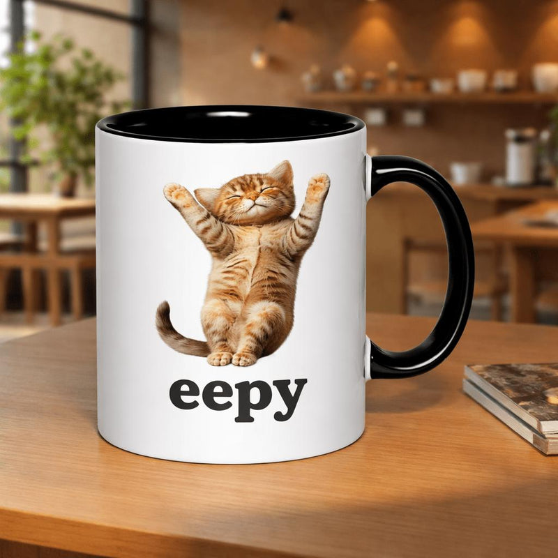 Tailorly Black Accent 11 oz Mug - cute eepy cat with adorable kitten 11oz printed ceramic mug coffee cup coffee mug with print 11oz drinkware