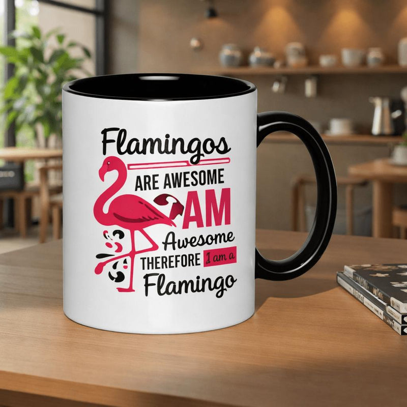 Tailorly Black Accent 11 oz Mug - flamingos are awesome I flamingo