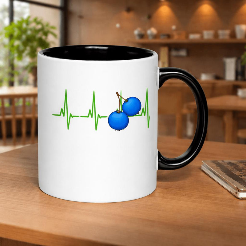 Tailorly Black Accent 11 oz Mug - two hearts and a heartbeat design