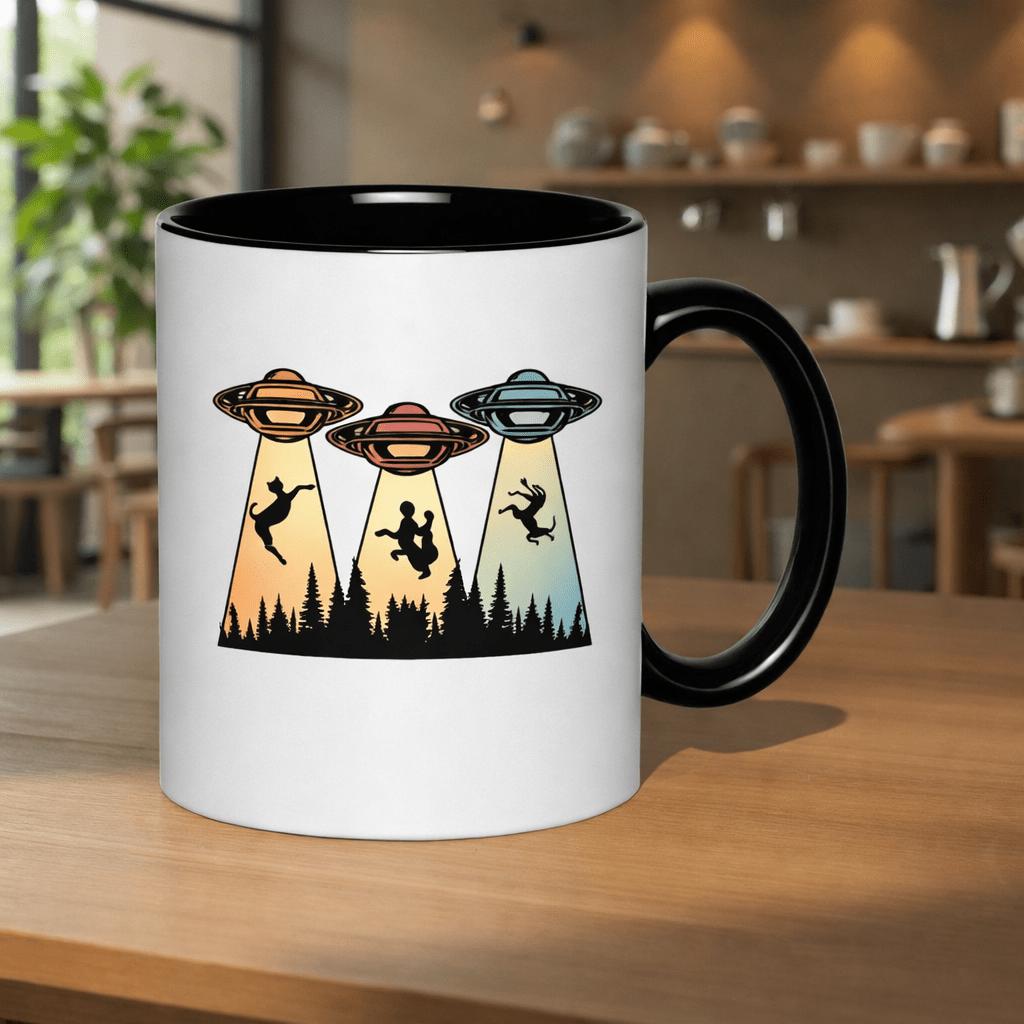 Tailorly Black Accent 11 oz Mug - deer over forest silhouette