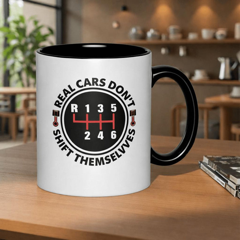 Tailorly Black Accent 11 oz Mug - real cars dont shift themselves manual transmission gear shifter design