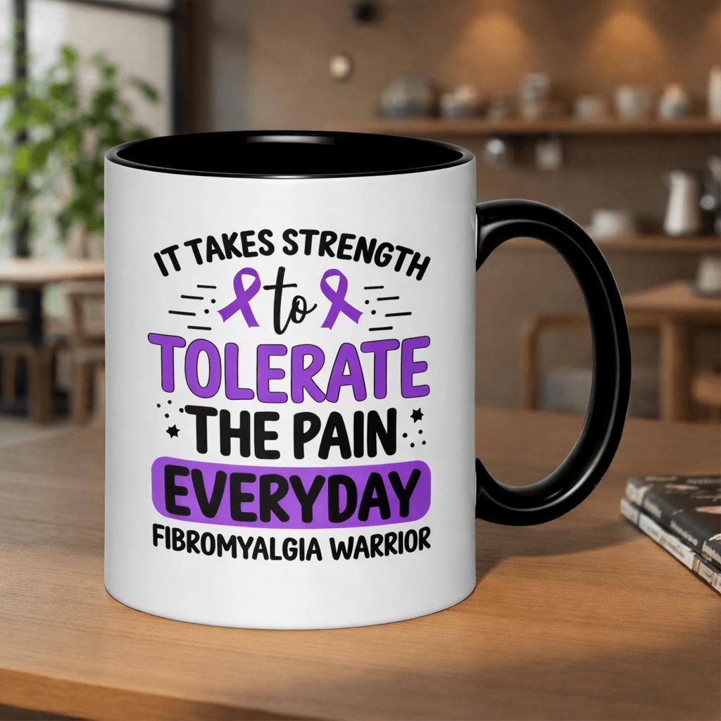 Tailorly Black Accent 11 oz Mug - strength to everyday warrior