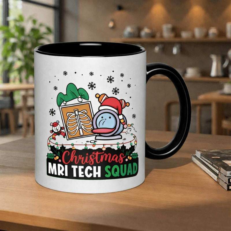Tailorly Black Accent 11 oz Mug - christmas mri festive ribs and snowflakes