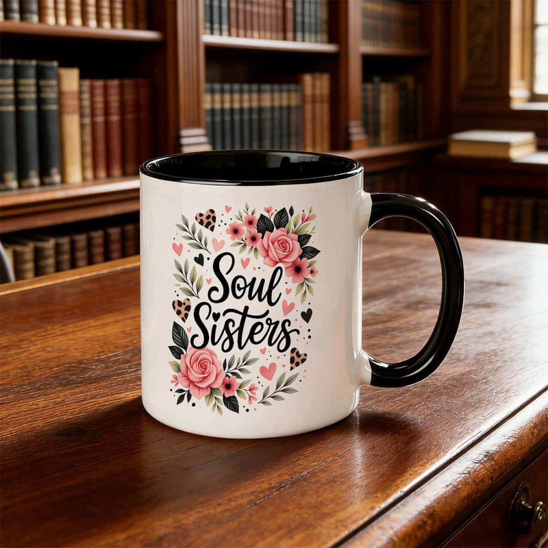 Tailorly Black Accent 11 oz Mug - valentine floral sisters quote camping picnic funny design christmas gifts couple style