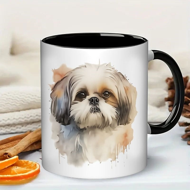 Tailorly Black Accent 11 oz Mug - shih tzu dog watercolor art