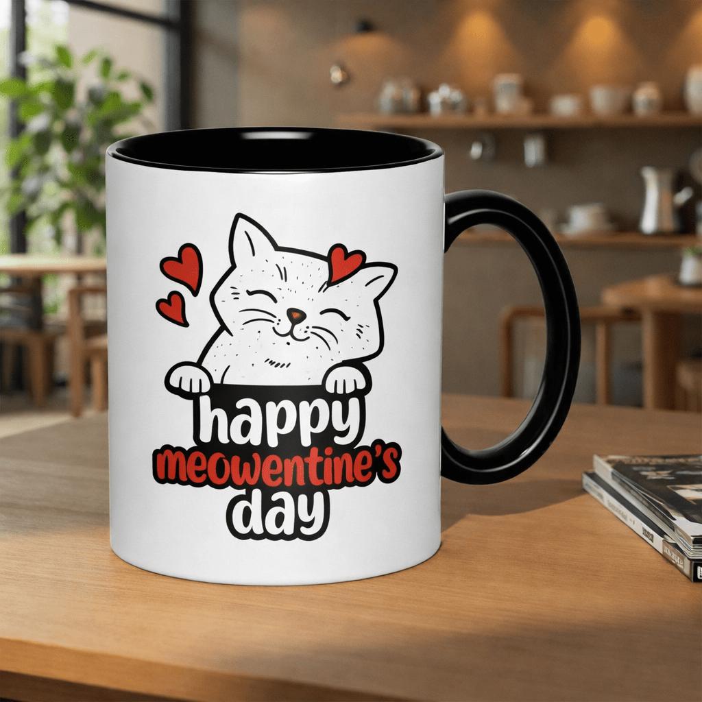 Tailorly Black Accent 11 oz Mug - happy meowentines day cute cat hearts valentine