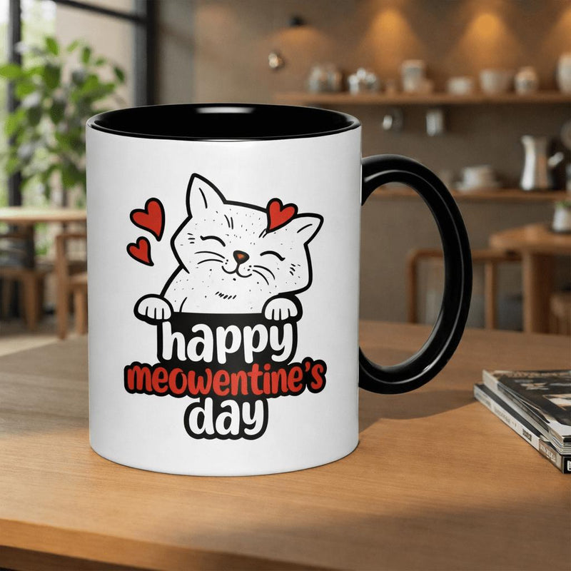 Tailorly Black Accent 11 oz Mug - happy meowentines day cute cat hearts valentine