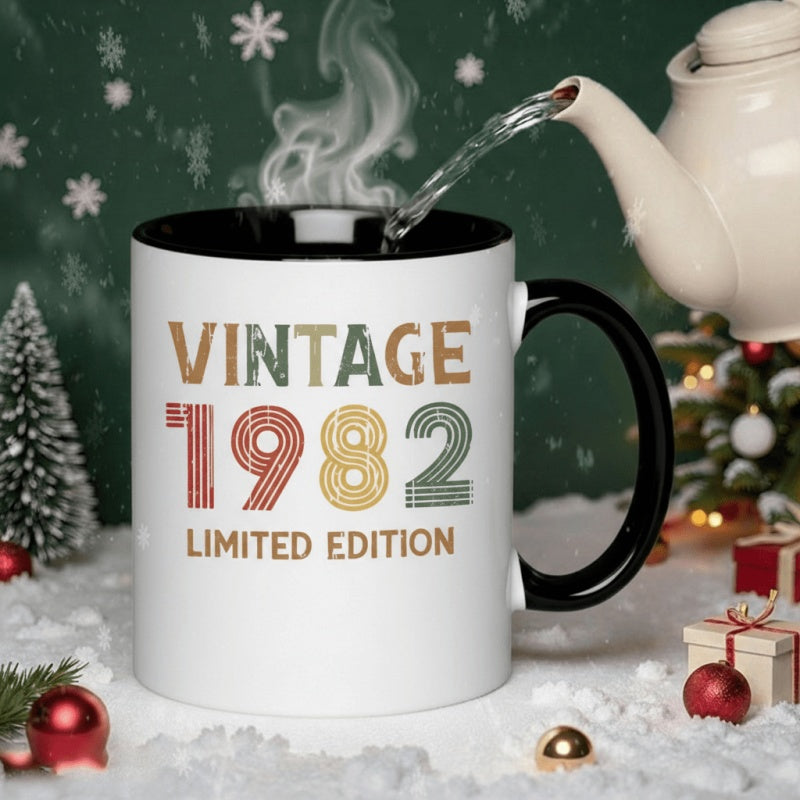 Tailorly Black Accent 11 oz Mug - vintage 1982 edition text