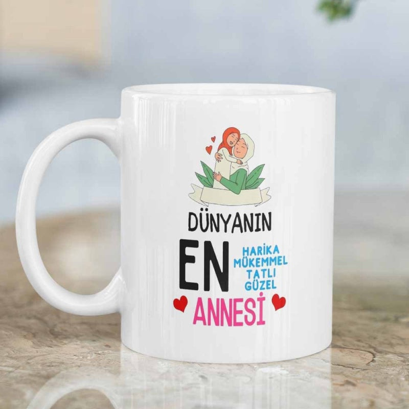 Tailorly White Ceramic 11 oz Mug - Gentle Loving Mother Embracing Child Among Vibrant Green Leaves And Hearts Mother