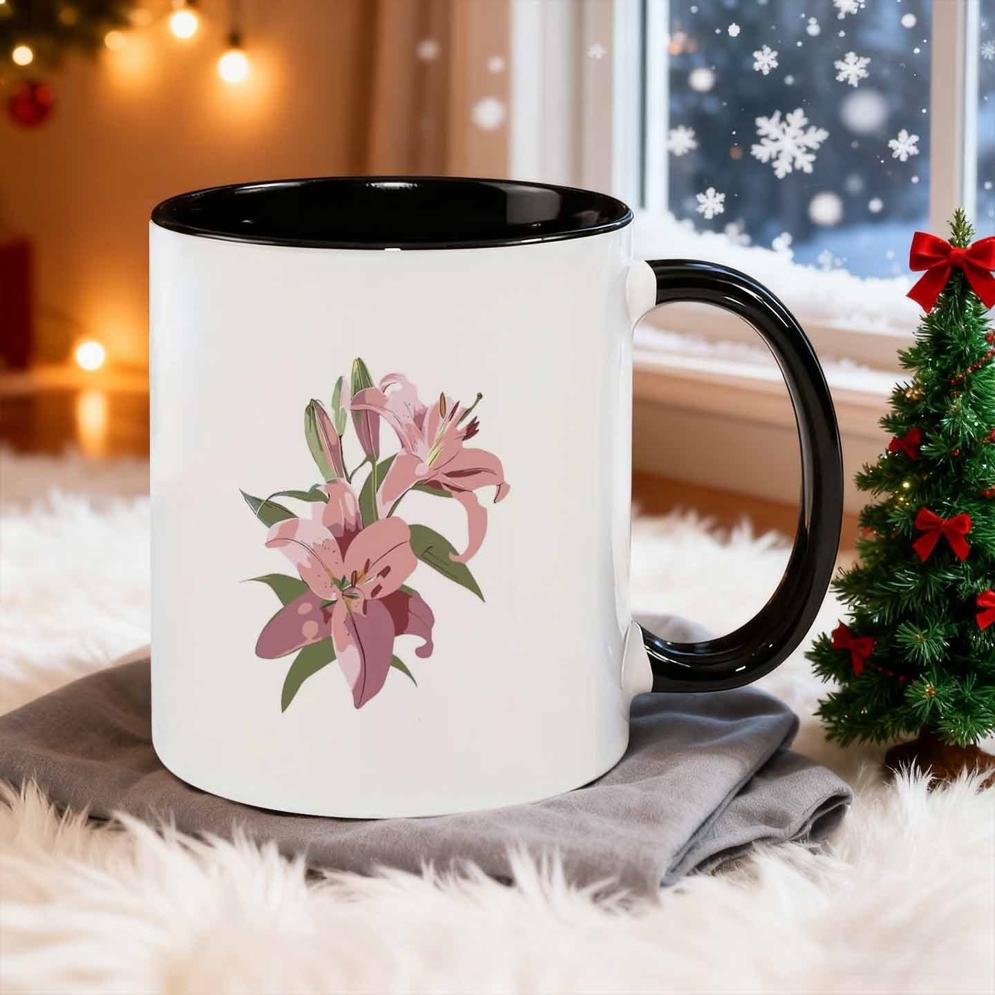 Tailorly Black Accent 11 oz Mug - cartoon style bird holding text "this retains heat is reusable dishwasher safe"
