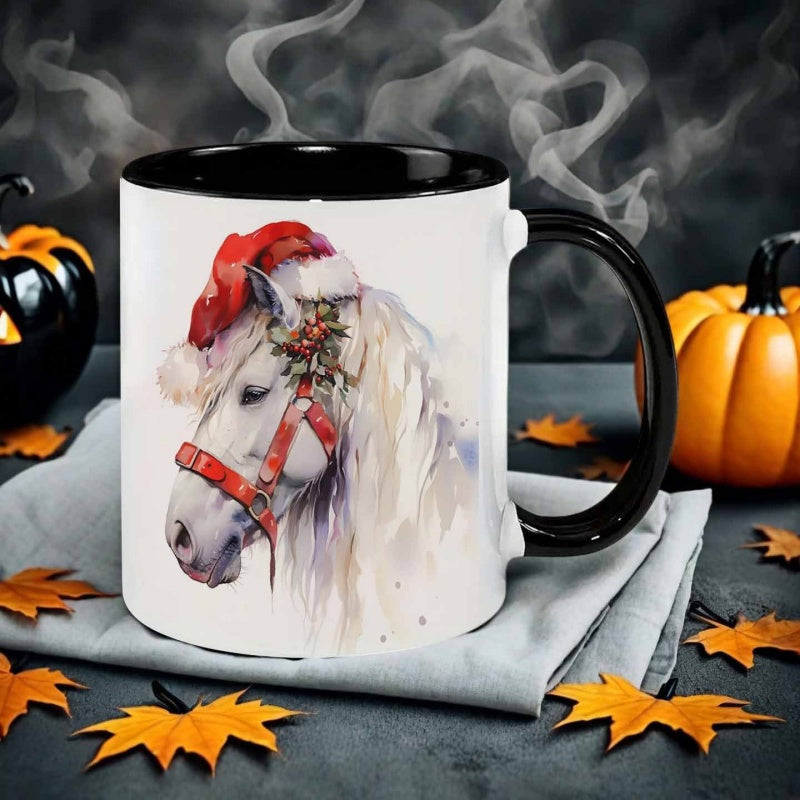 Tailorly Black Accent 11 oz Mug - watercolor style christmas horse