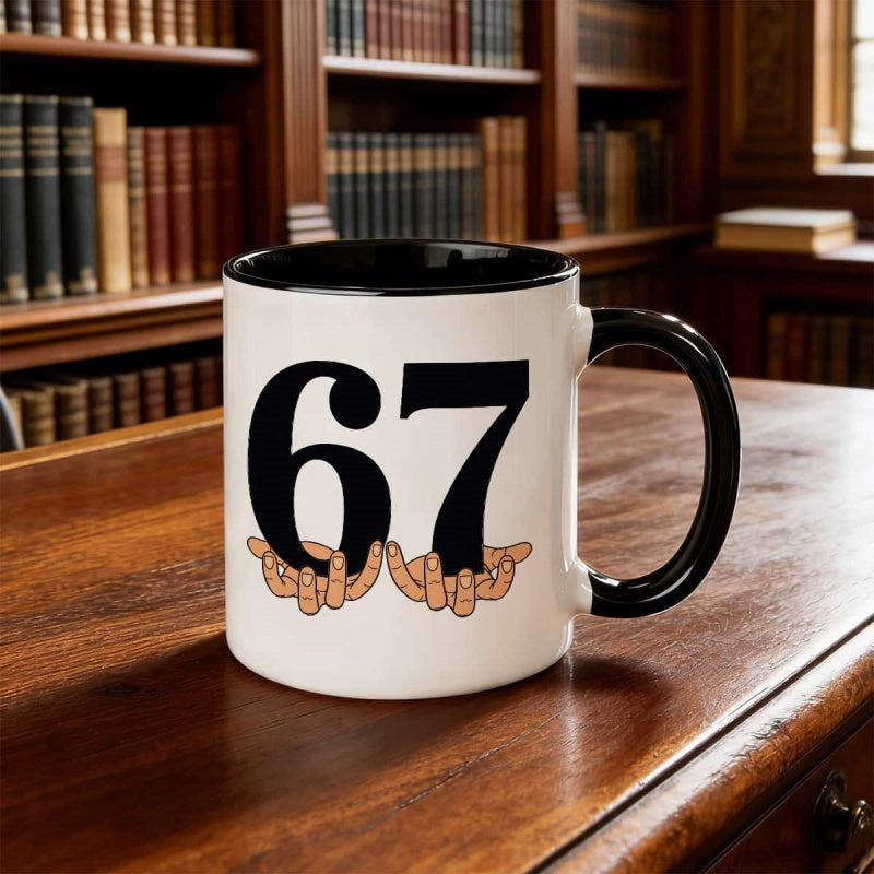 Tailorly Black Accent 11 oz Mug - number 67 with hands holding