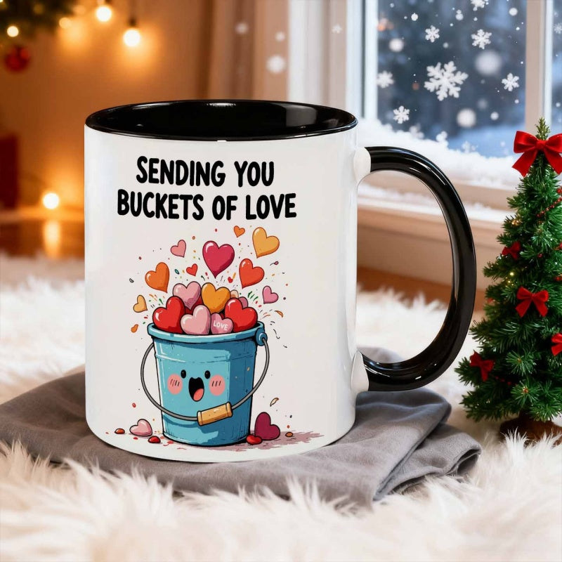 Tailorly Black Accent 11 oz Mug - cartoon style bucket overflowing