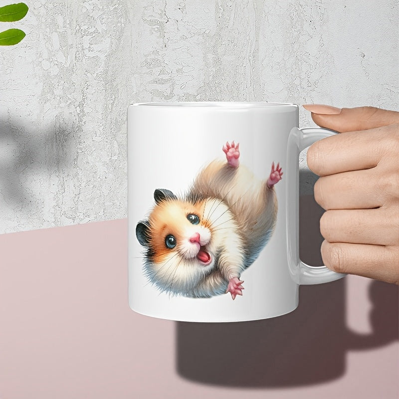 Tailorly White Ceramic 11 oz Mug - Adorable Fluffy Hamster Resting On Back With Tiny Pink Paws Hamster