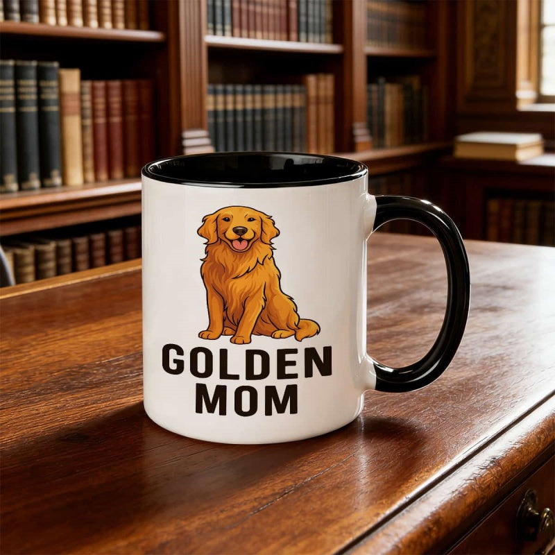 Tailorly Black Accent 11 oz Mug - golden retriever puppy