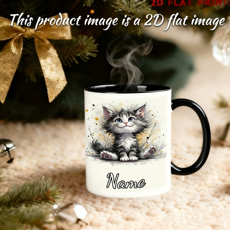 Tailorly Black Accent 11 oz Mug - kitten cartoon anime